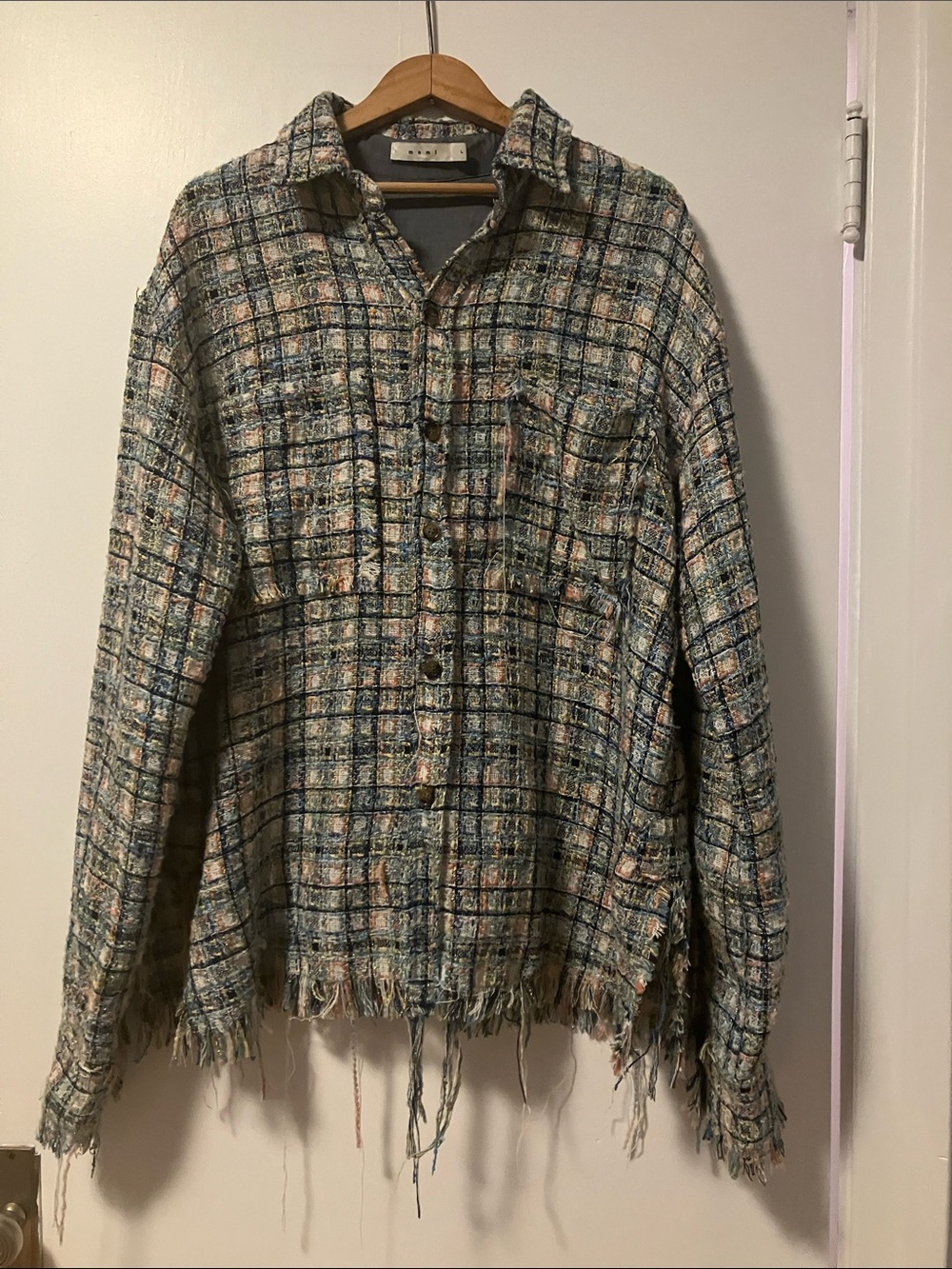MNML Multicolored Plaid Raw Edges Shirt - Large